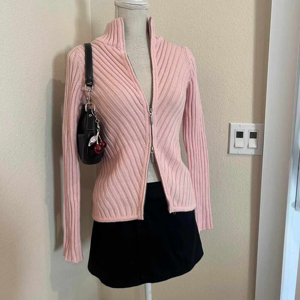 Northland Made In Italy pink Marino wool double zip sweater. Size medium